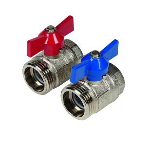 Набор шаровых кранов с накидной гайкой 1" и уплотнением, никелированный, 1" x 1" (2 шт)
