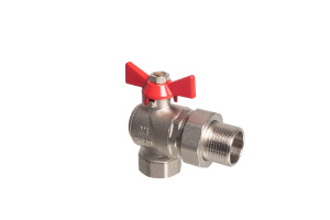 Кран шаровой угловой с американкой (ручка-бабочка) 3/4" внутренняя - наружная резьба