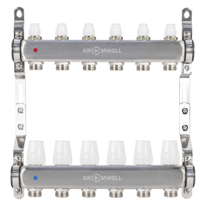 Блок коллекторный из нерж. стали с балансировочными и термостатическими клапанами 1"x3/4"EU x6
