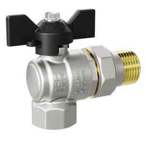 Кран шаровой латунный LD Pride 47.15.В-ГШ.У.Б, угловой, вн.резьба/"американка", ручка-бабочка, 1/2"