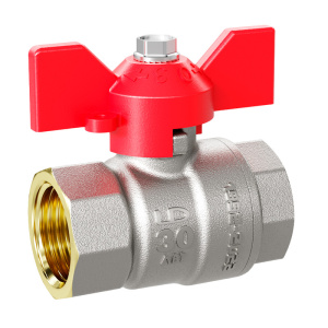 Кран шаровой Pride 47.25.В-В.Б латунный, Ду25, Ру40, ручка бабочка, цвет ручки красный LD