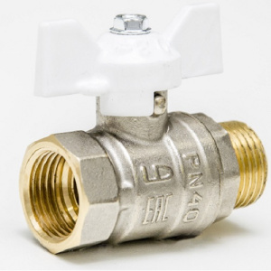 Кран шаровой латунь, LD Pride 47.15.B-Н.Б, вн./нар.резьба, ручка-бабочка, белая, 1/2"