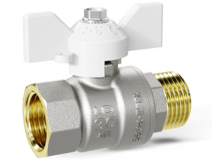 Кран шаровой Pride 47.20.В-Н.Б латунный, Ду20, Ру40, ручка бабочка, цвет ручки белый LD