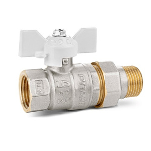 Кран шаровой латунный LD Pride 47.15.В-ГШ.Б, вн.резьба/"американка", ручка-бабочка, белая, 1/2"