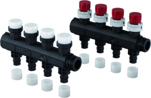 Коллектор с клапанами Vario plus пластиковый, выходы 1X 20X2,0 Q&E '1А