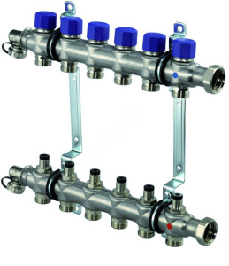 Коллектор с клапанами Vario S стальной, выходы 6X3/4" ЕВРОКОНУС '1И (старый аналог 1013066)