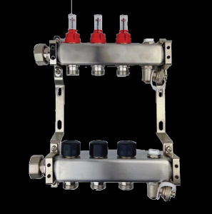 Коллектор UN с расходомерами, стальной, с накидной гайкой, выходы 4х3/4", EU, USYSTEMS