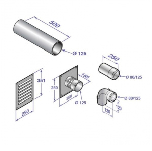 Базовый набор для подсоединения дымовой трубы диам. 80/125 мм PPS/алюминий (DY913)