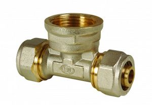 Тройник обжимной с переходом на внутреннюю резьбу 26х3/4"х26 (Арт.:EU.MY6508 26x34x26)